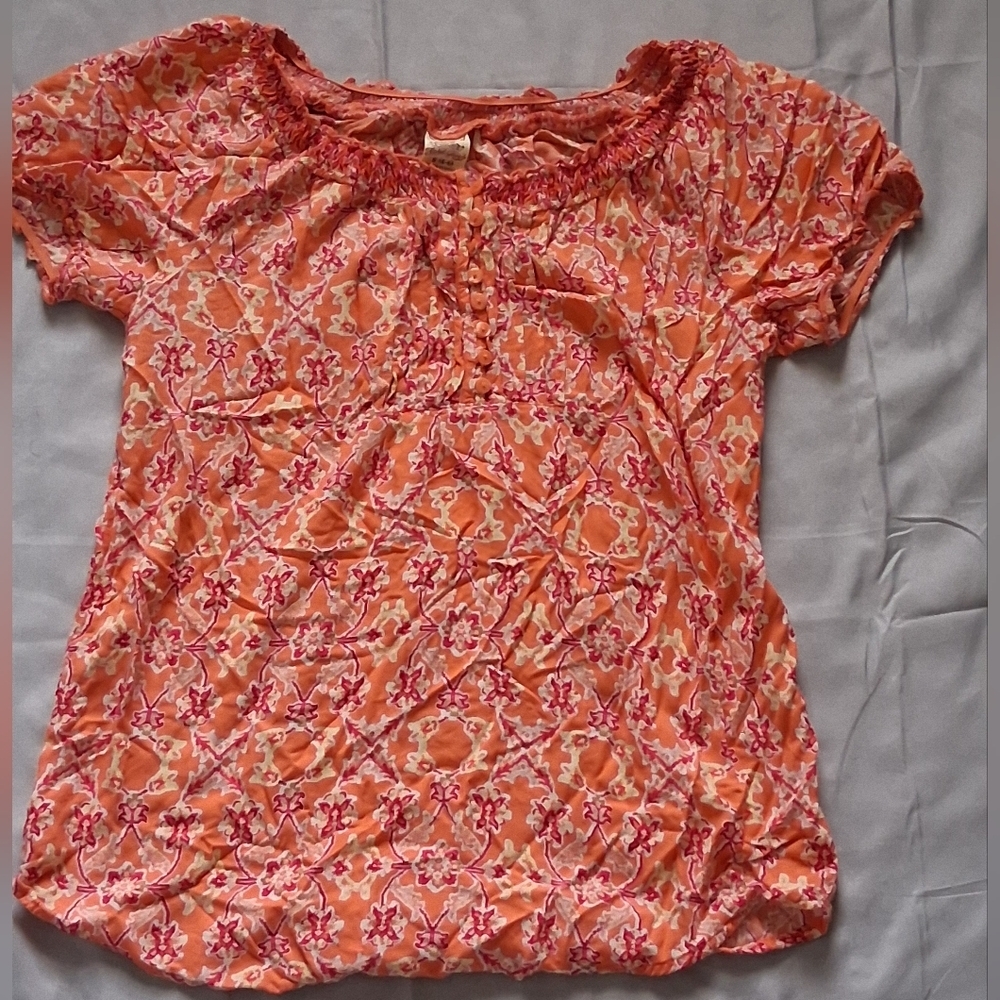 Faded Glory Pink and Orange Boho Floral Blouse